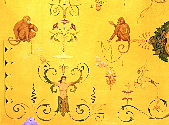 Grotesque panel with monkeys on the Kevin Fryer Italian harpsichord