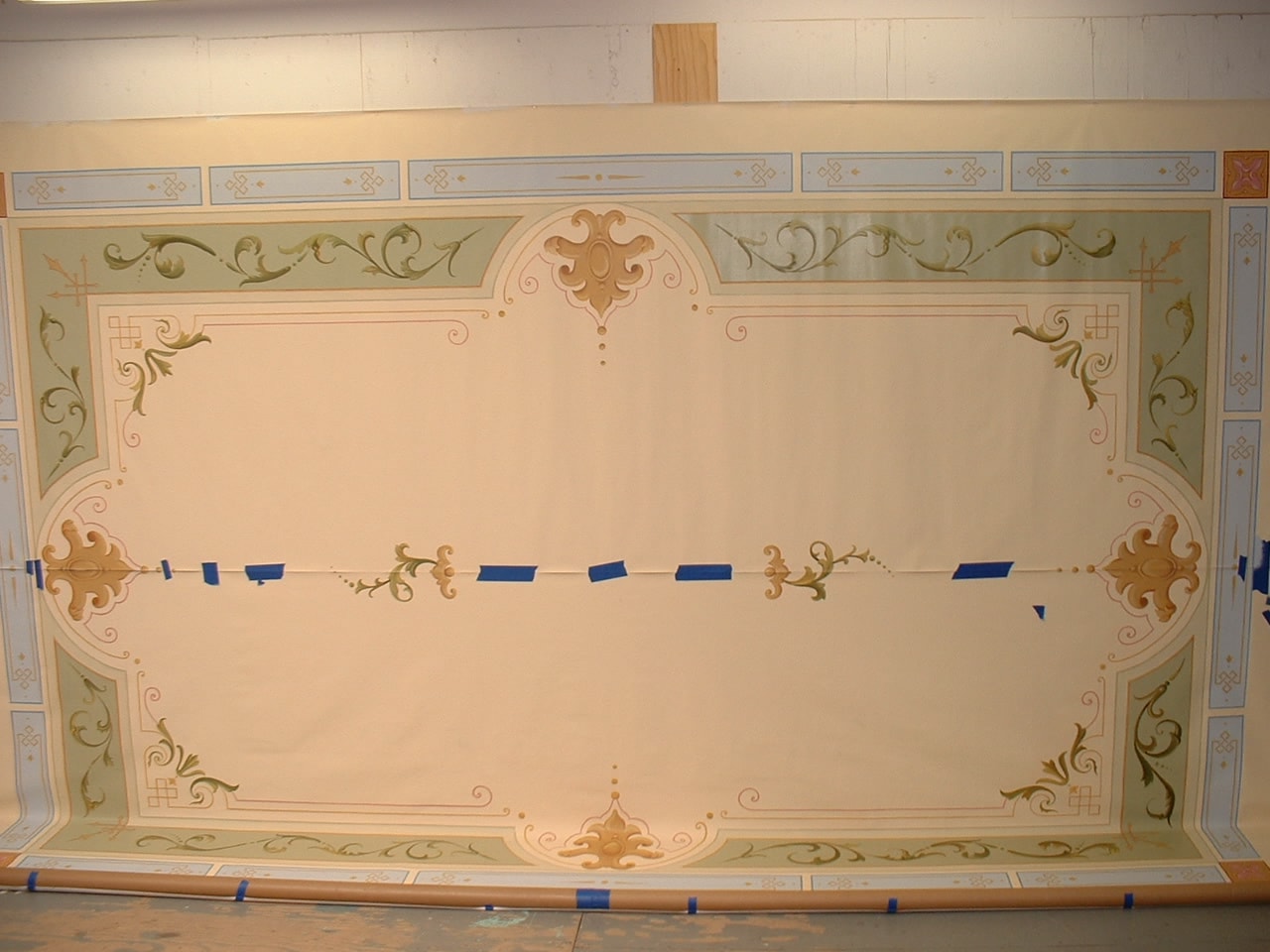 Detail of floral panel and acanthus ornament, Victorian hall ceiling mural
